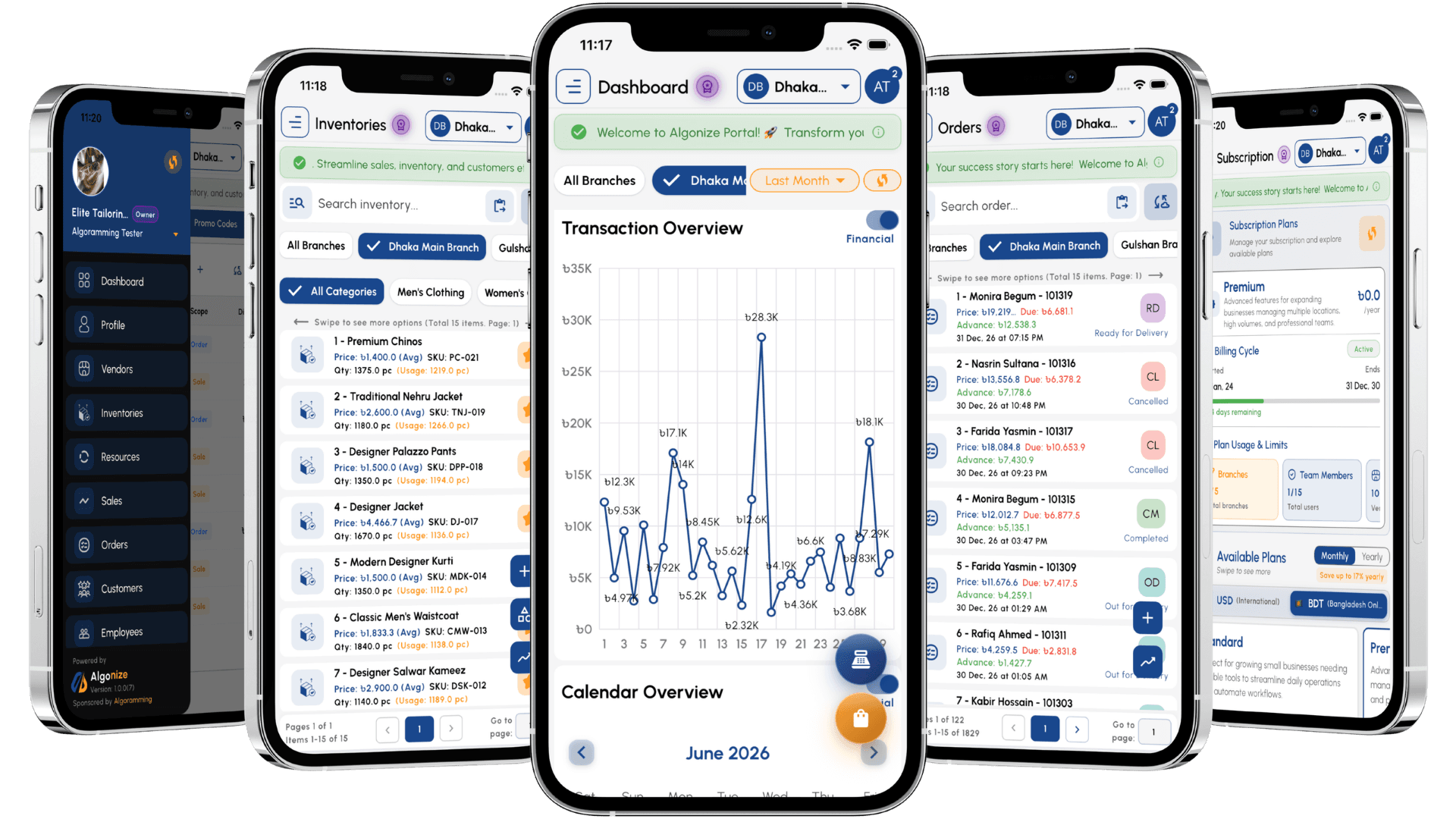 Algonize mobile ecosystem, Merchant Portal, Customer App and Rider App on Android and iOS devices