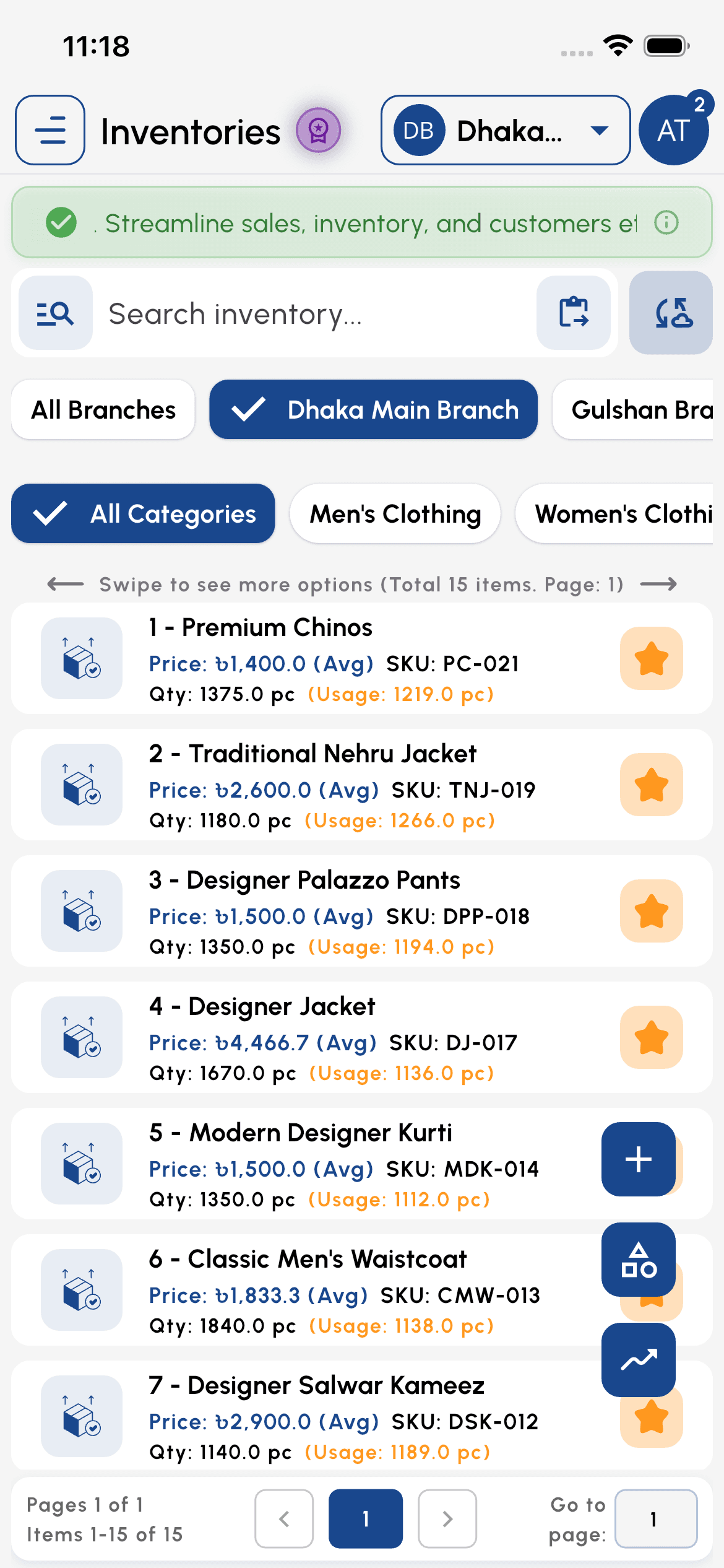 Algonize multi-branch inventory list