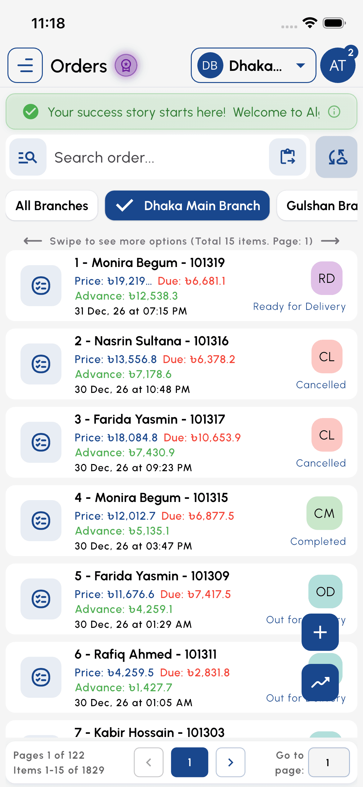 Algonize order tracking from pending to delivered